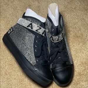 Azalea Wang Black and Silver High-Top Women's Sneakers